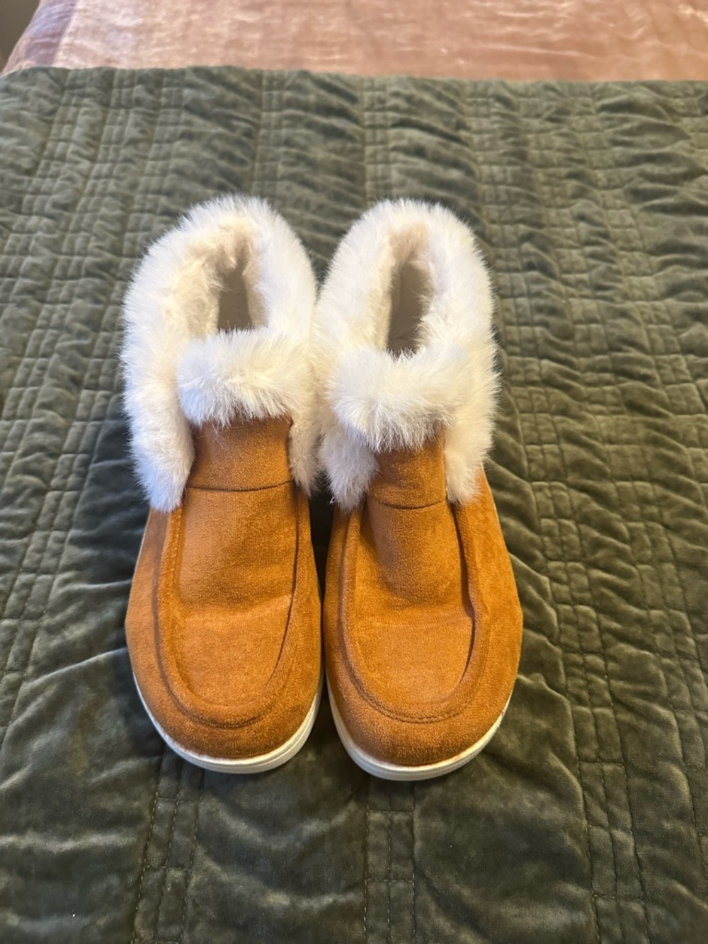 Cozy Faux Fur Lined Suede Slip-On Boots - Camel